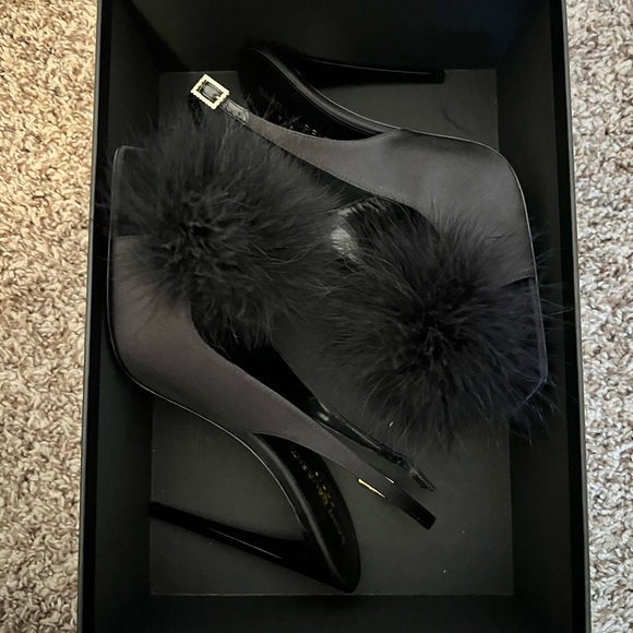 Saint Laurent Mae Feather Slingback Cocktail Sandals - Picture 8 of 12